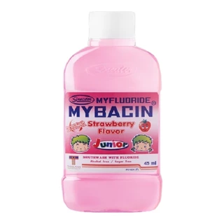 น้ำยาบ้วนปากจูเนียร์ขนาดพกพา สูตรกลิ่นสตอเบอร์รี่ ขนาด 45มล. Mybacin