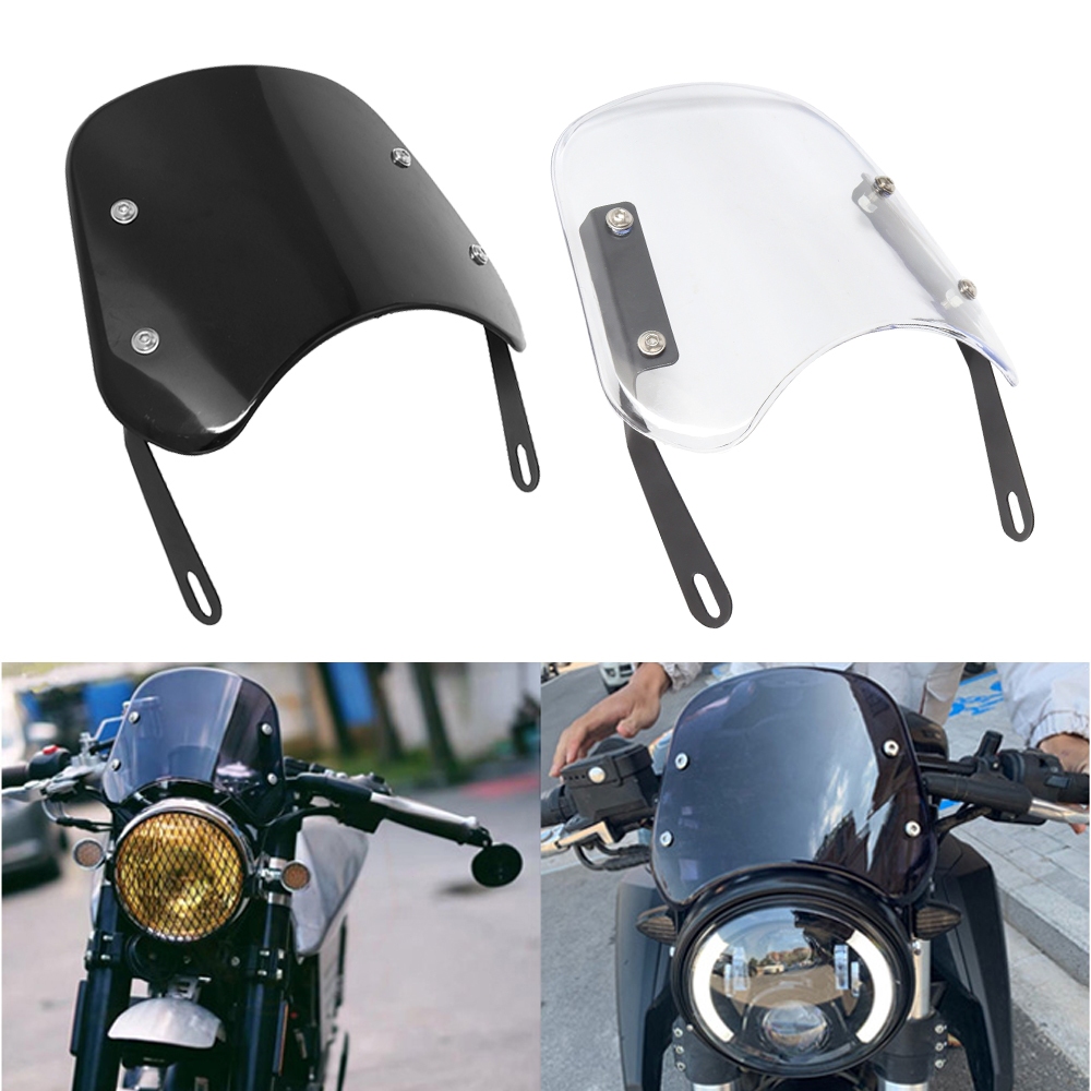 5-7 นิ้ว รถจักรยานยนต์ กระจกบังลม Retro Cafe Racer ไฟหน้ากระจกบังลมเครื่องมือ Visor ผลิตจากแผ่น ABS