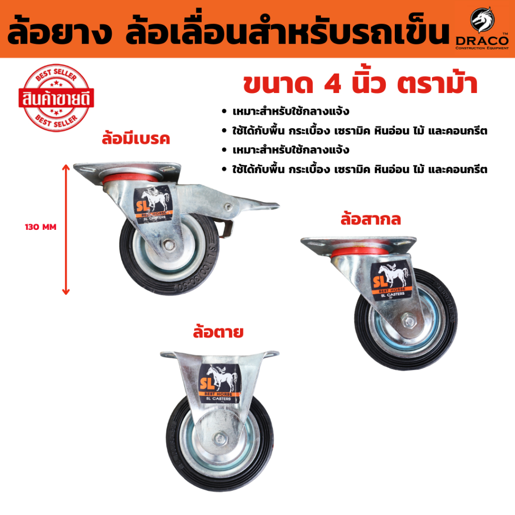 ล้อรถเข็น  ล้อแป้นยาง SL  (ให้เลือก ขนาด 3นิ้ว , 4 นิ้ว)  สีดำ มีให้เลือก  ล้อเป็น ล้อเป็นมีเบรค และ ล้อตาย