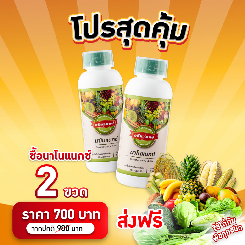 [โปรสุดคุ้ม 2 ขวด] อะมิโนเข้มข้น นาโนแนกซ์ สำหรับพืชทุกชนิด บำรุงต้น ราก ใบ ต้นโตไว ผลใหญ่ น้ำหนักดี