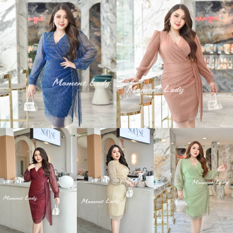 เดรสสั้นสาวอวบ ออกงานสุดหรู กระโปรงจับจีบ แต่งผ้าสะไบด้านข้าง พลางหุ่นทรงสวยเป๊ะ ชุดเดรส ชุดเพื่อนเจ้าสาว พลัสไซส์ MO