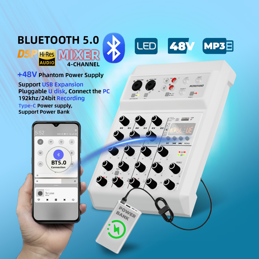 Audio mixer RE-405 สถานีปรับเสียงแบบพกพา mini บันทึก เวที ร้องเพลง built-in Bluetooth