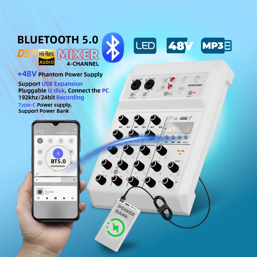 Audio mixer RE-405 สถานีปรับเสียงแบบพกพา mini บันทึก เวที ร้องเพลง built-in Bluetooth