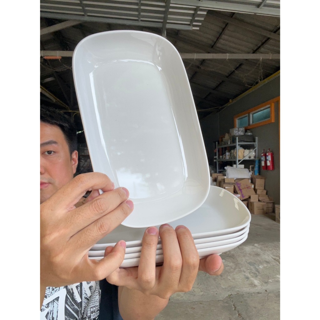 (5ใบ)จานเปล เมลามีน จานทรงสี่เหลี่ยมผืนผ้า จานใส่ยำ ขนาด 9.5 นิ้ว สีขาวล้วน white melamine plate ออกใบกำกับภาษีได้