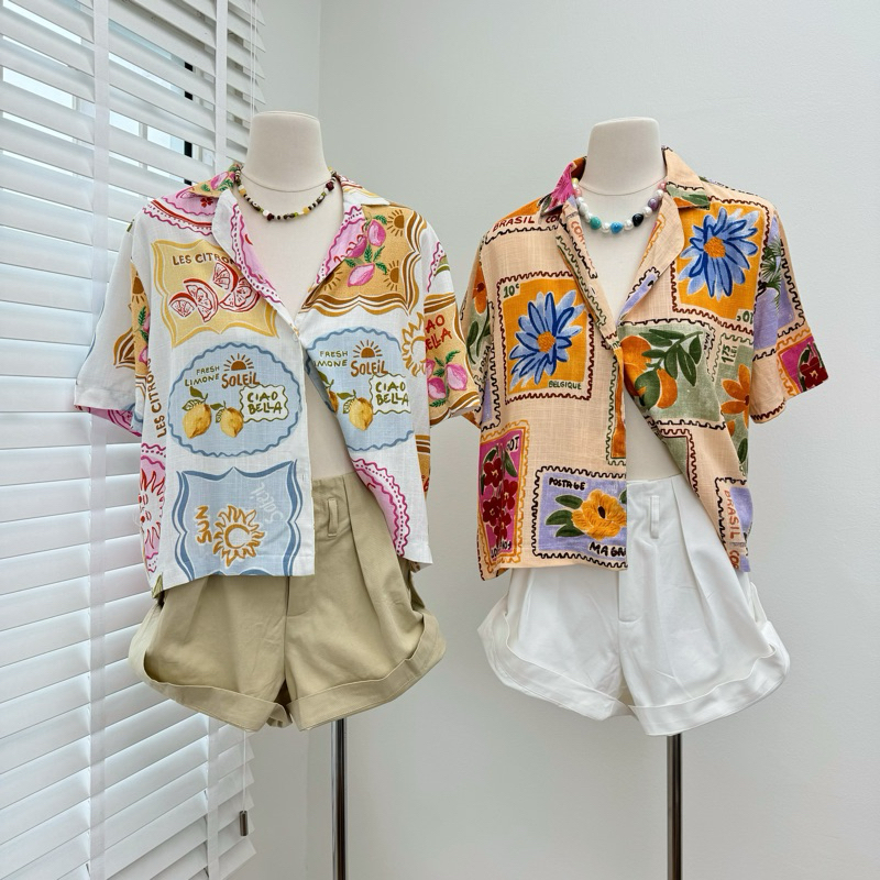 Hawaii shirt เสื้อฮาวายคอตตอนลินิน