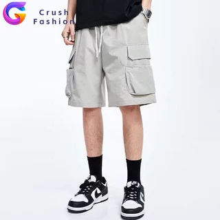 Crush ผู้ชาย กางเกงคาร์โก้ขาสั้น ทรงหลวม พลัสไซซ์ แฟชั่นฤดูร้อน สไตล์เกาหลี ไซซ์ L - 5XL กางเกงขาสั้นผู้ชาย