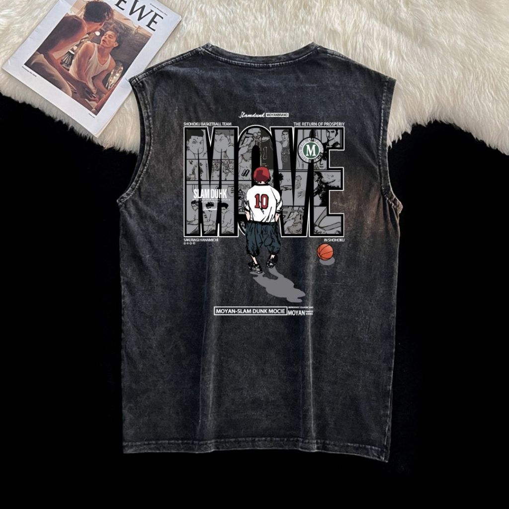 Y-T🎮เสื้อแขนกุด OVERSIZE เสื้อกั๊กแขนกุดชาย พิมพ์"MOVE"  ฝ้าย100% แนวสตรีท  สวมใส่สบาย สไตล์ลำลอง Unisex