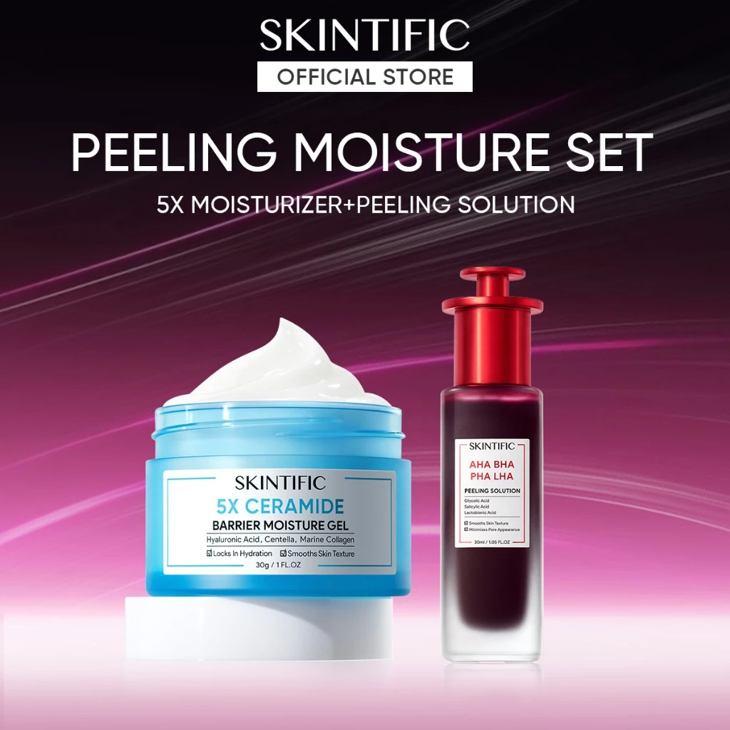 SKINTIFIC 2pcs เซรั่มเพื่อการผลัดเซลล์ผิว AHA BHA PHA LHA 5X เซราไมด์ ครีมบำรุงผิวหน้า มอยเจอร์ไรเซอร์ เซรั่มหน้าใส