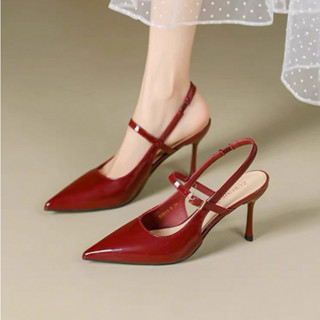 รองเท้าส้นสูงหัวแหลม สายเดี่ยว สไตล์ย้อนยุคสไตล์ฝรั่งเศส ส้น…