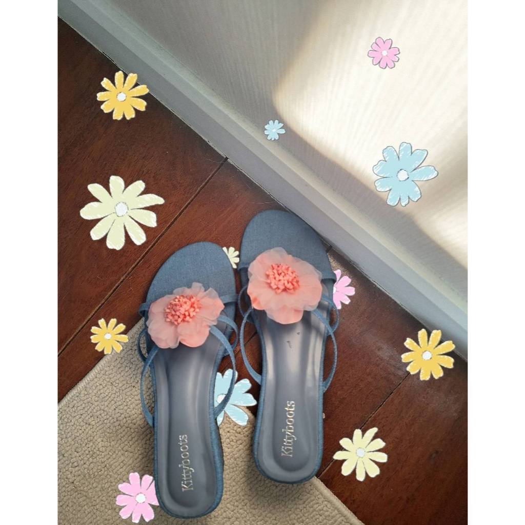 รองเท้า 🌷🌺Valvet 💓🌷🎀ส้นสูง 1.5 นิ้ว ดอกไม้พร้อมส่ง😊