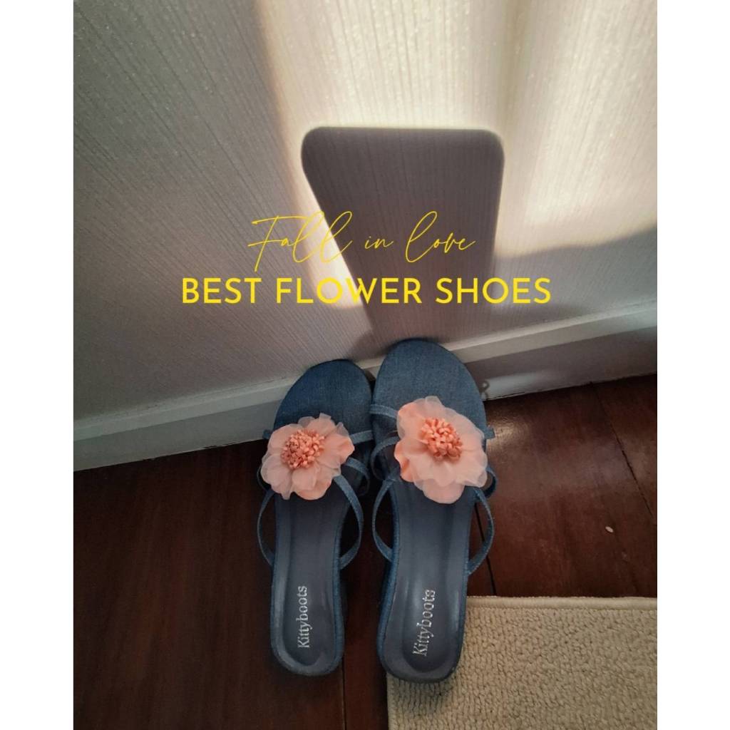 รองเท้า 🌷🌺Valvet 💓🌷🎀ส้นสูง 1.5 นิ้ว ดอกไม้พร้อมส่ง😊