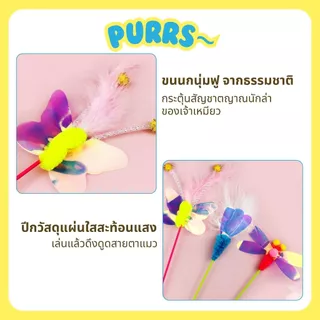 [ส่งฟรี] Purrs ไม้ตกแมว ลายแมลงแฟนซี สีสดใส ปีกสะท้อนแสง ล่อแมวได้อย่างดี ของเล่นแมว