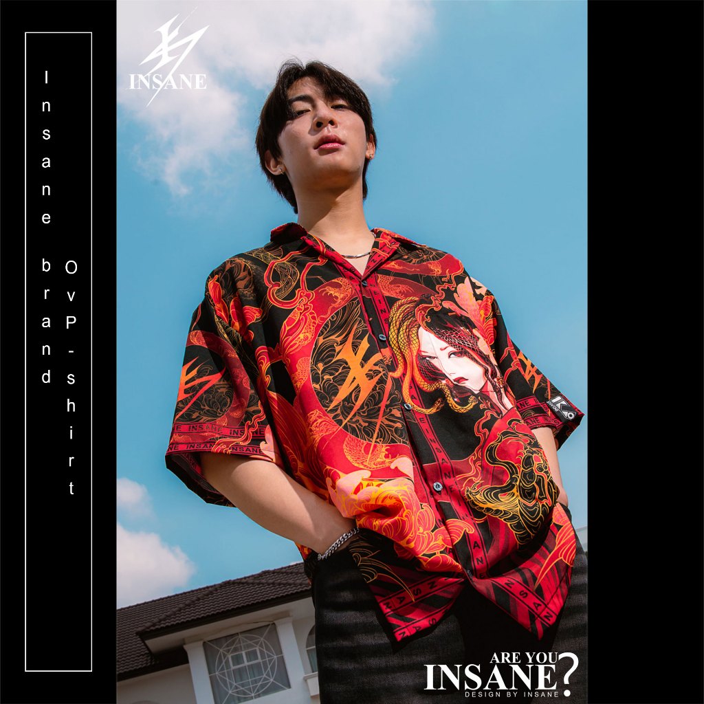 เสื้อเชิ้ตโอเวอร์ไซส์ Medusa’s Bloom ลายวาดออกแบบลิขสิทธิ์เฉพาะ INSANE BRAND