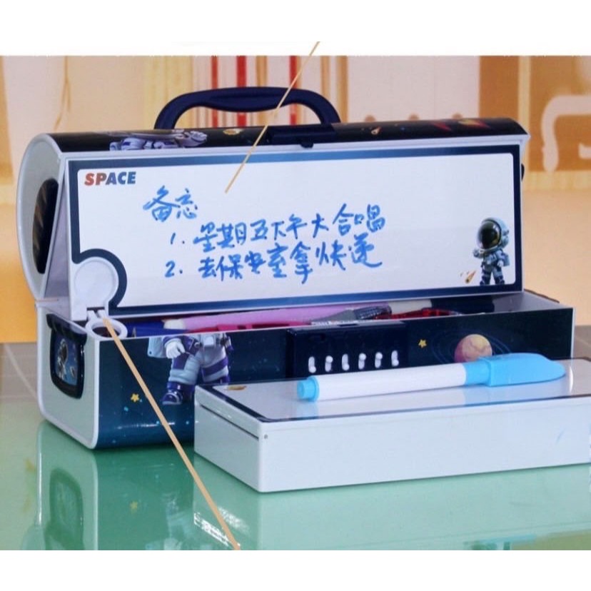 พร้อมส่งจากไทย กล่องดินสอรหัสผ่าน กระเป๋าดินสอหูหิ้ว  พร้อมล็อครหัส สองชั้น กล่องดินสอสวย น่ารักPC045 - รูปที่ 3