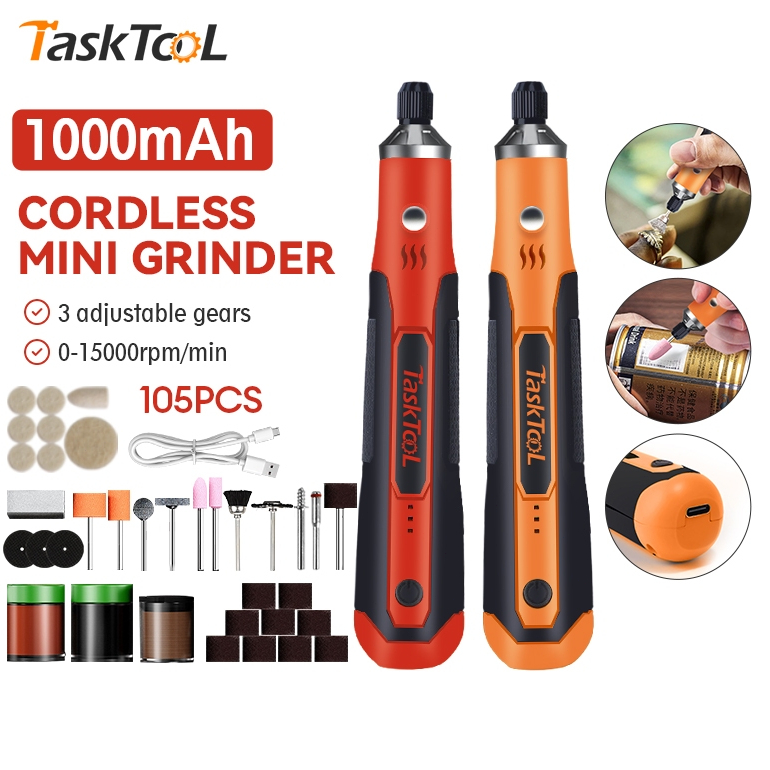 TASKTOOL เครื่องเจียร์ Mini ชุด 105ชิ้น เครื่องเจียรไฟฟ้าขนาดเล็ก ครบชุด งานฝีมือ DIY ปากกาแกะสลัก เครื่องเจียรไฟฟ้า
