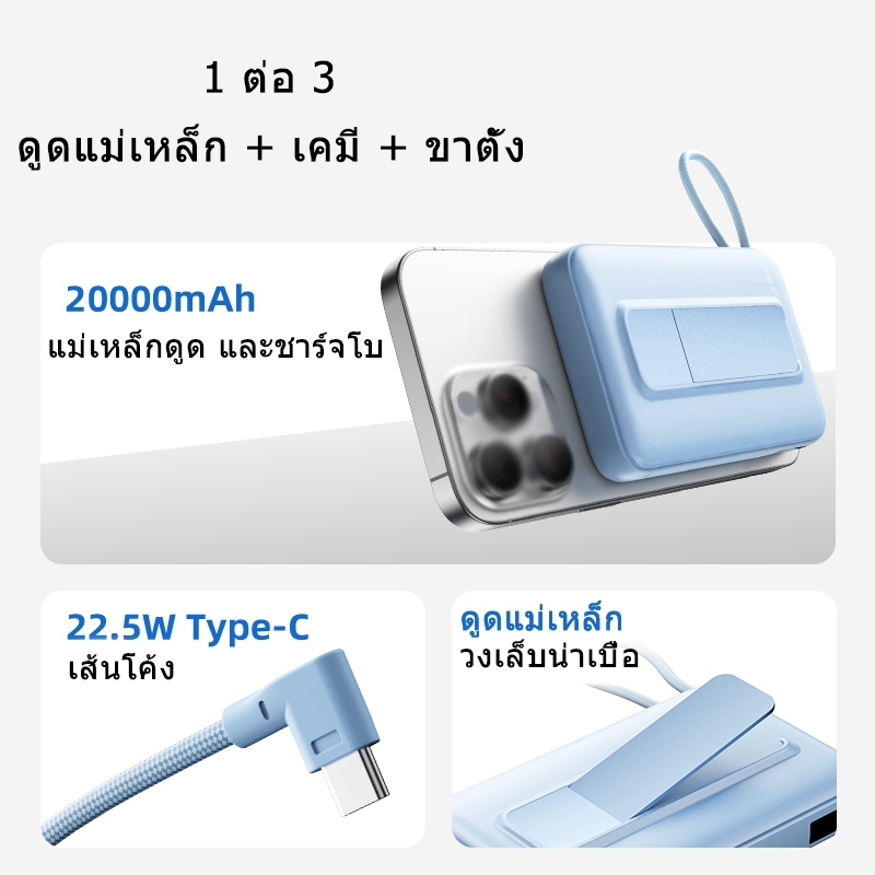 【Magnetic 22.5W】Power bank สายในตัว แบตฯ 20000mAh 22.5W ชาร์จไวสุด!  0-50% ใน 20 นาที ชาร์จ2เครื่อง 