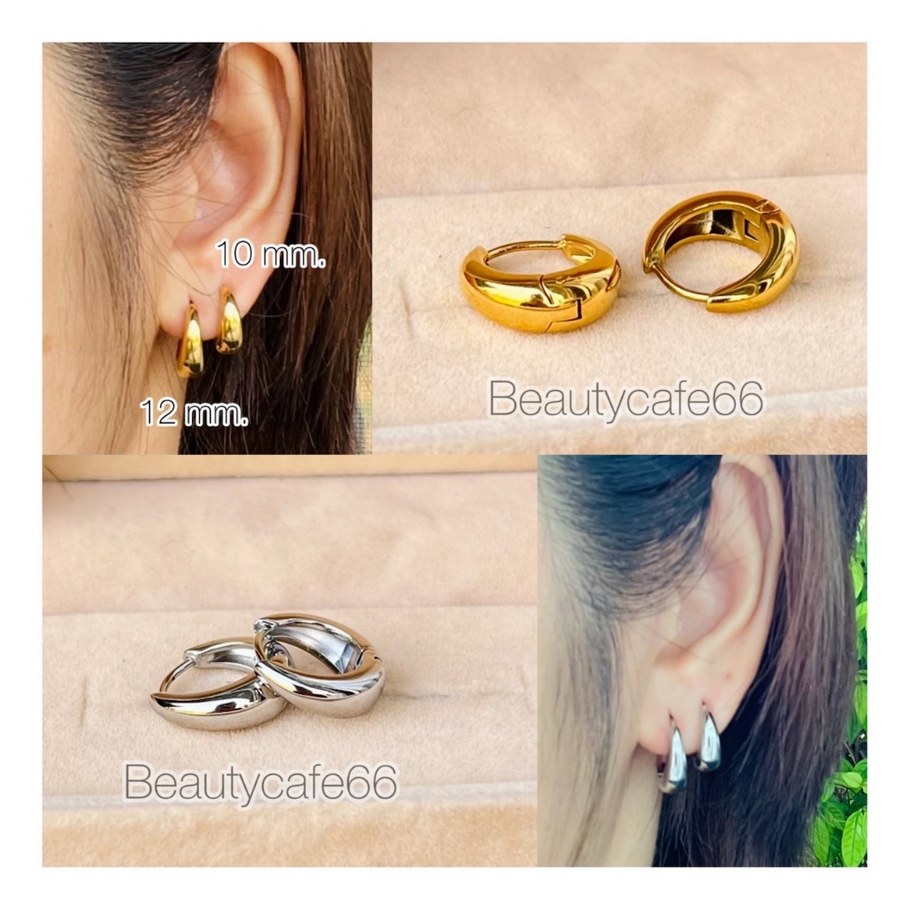 H11 ต่างหูห่วง (1 คู่) ทรงหยดน้ำ สแตนเลสแท้ เนื้อเงา ใส่อาบน้ำได้ Stainless 316L