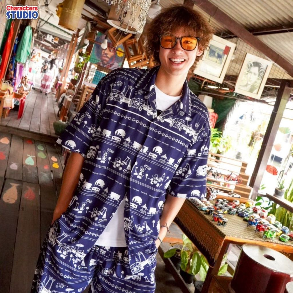 Disney เสื้อกางเกงช้างลาย ลายมิกกี้ ไทยแลนด์ ผ้าเรย่อน 100% สินค้าลิขสิทธิ์แท้ Characters Studio