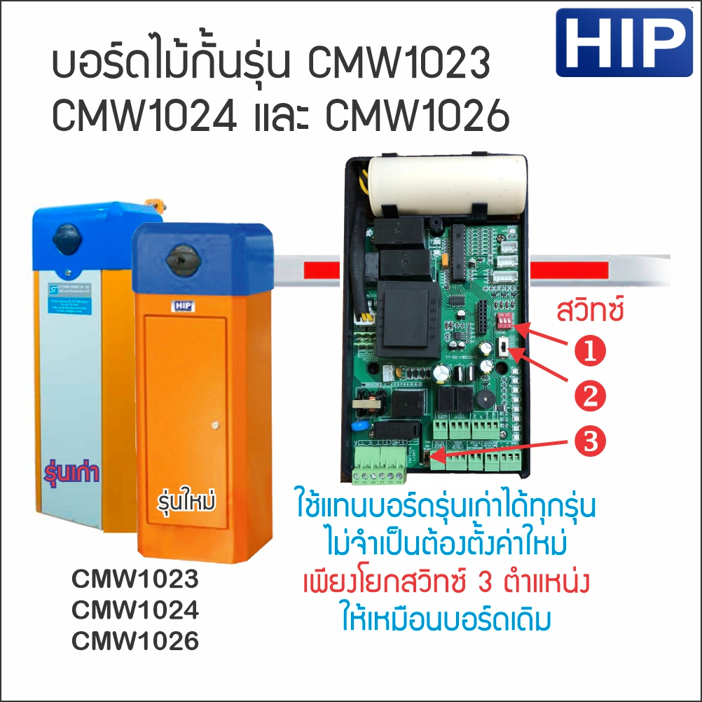 HIP CMW1023 บอร์ดไม้กั้น บอร์ดควบคุมมอเตอร์ไม้กั้น ไม้กระดก อะไหล่ไม้กั้น พร้อมคาปาซิเตอร์