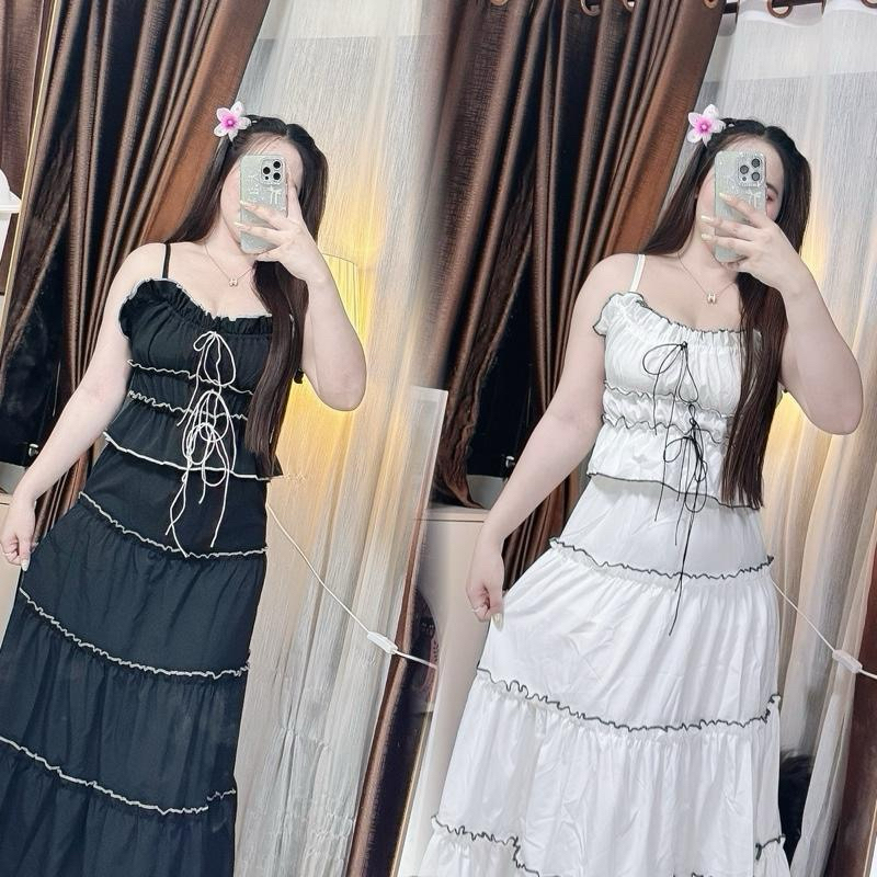 Set summer เสื้อกระโปรงยาวขอบดำ ( summer 2 )