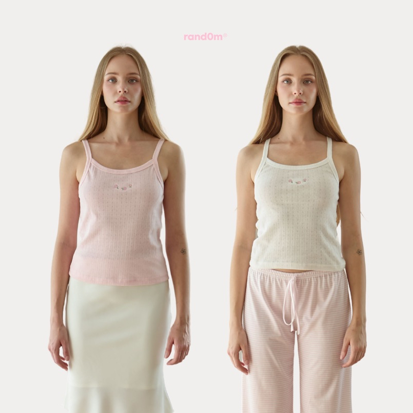 rand0m piece - Rosie pointelle cami top เสื้อสายเดี่ยวลายฉลุปักดอกกุหลาบ