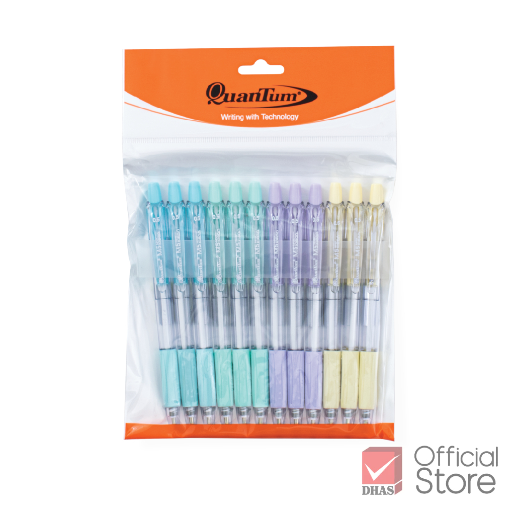 [แพ็ค 12 ด้าม] Quantum ปากกา ปากกาลูกลื่น เจลลูลอยด์ M5 Maxx คลีน 0.5 นํ้าเงิน จำนวน 12 ด้าม