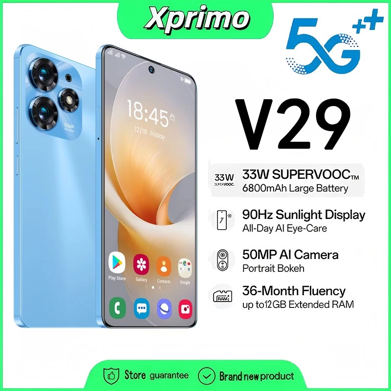 สมาร์ทโฟน V29 Android 5G 16GB+512GB Dual SIM 7.3 นิ้ว 6800 mAh 5G Android โทรศัพท์เกมมิ่ง COD