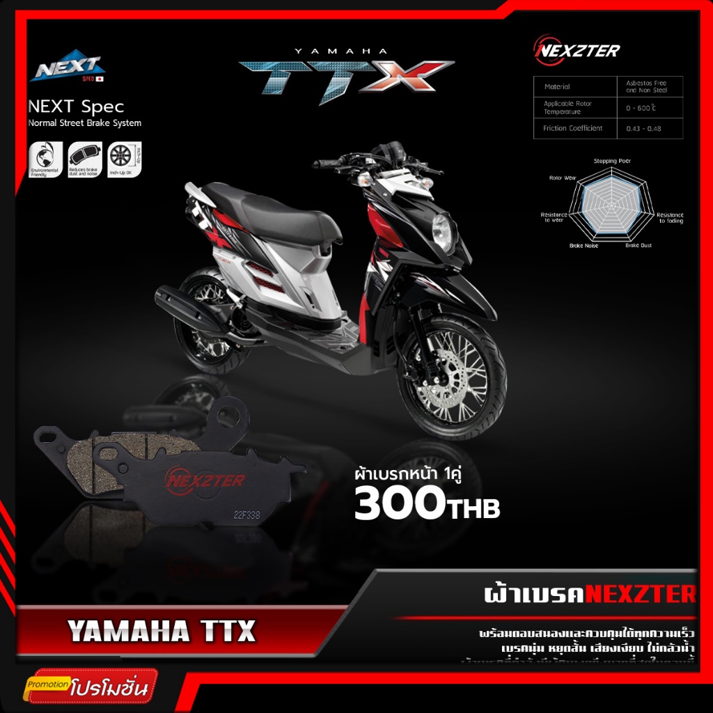 [ส่งฟรี] ผ้าเบรค Nexzter ตรงรุ่น Yamaha TTX / Next Spec ผ้าเบรคมอเตอร์ไซค์ ผ้าเบรค