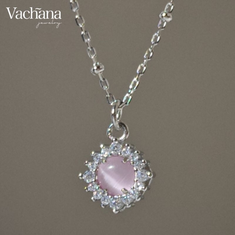 Vachana - สร้อยพลอยชมพูโอปอล์แท้ เงินแท้ [Pink Opal Gemstone Sterling Silver Necklace]