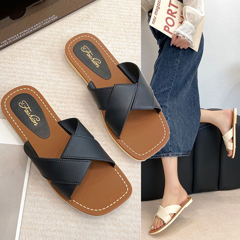 รองเท้าแตะ คาดแต่งไขว้ พื้นลายเชือกถัก 3 สี ส้นตึก เบอร์ 36-40