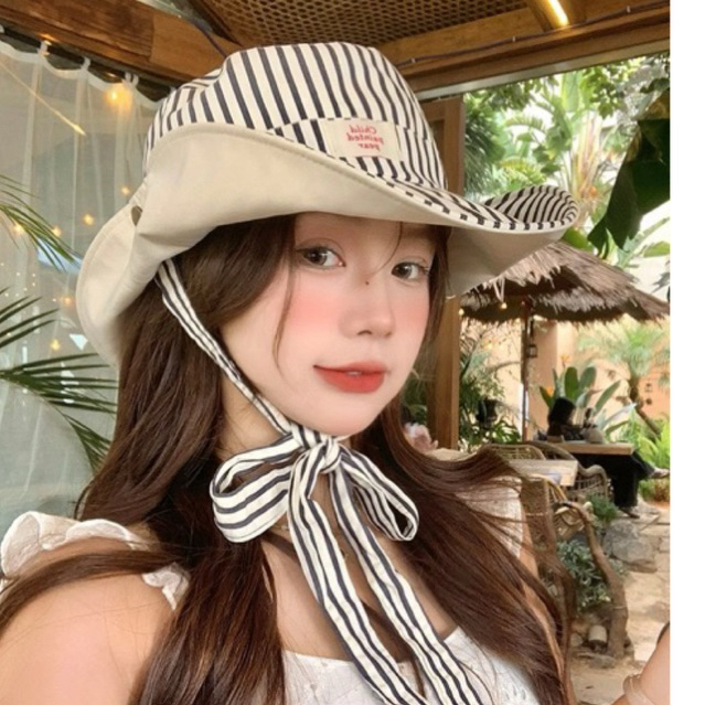 ใหม่!หมวกบักเก็ตใบใหญ่ งานสองด้าน ผ้าริ้วและสีพื้น รอบหัวใหญ่ใส่ได้60ซม.พร้อมเชือกรัดน่ารักๆ
