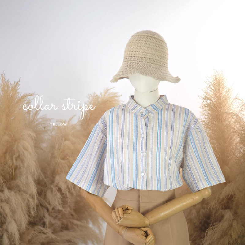 ส่งต่อ เสื้อคอจีน ลายทาง สีฟ้า ของ Friday’s Project มือสอง