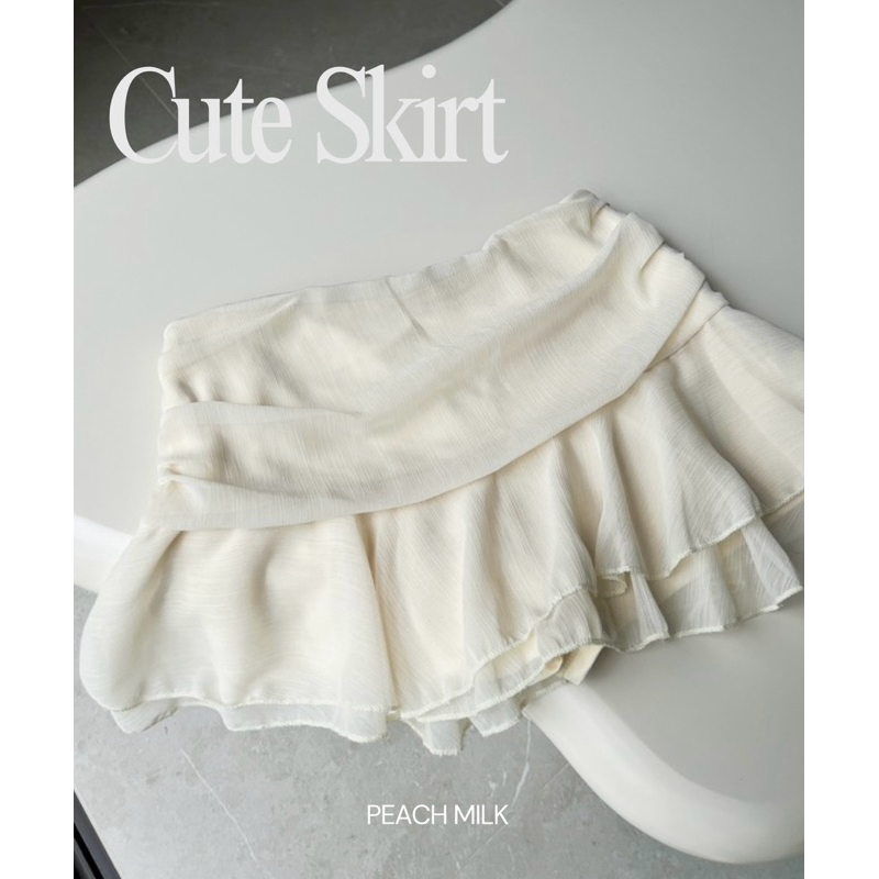 PEACHMILK ລຸ້ນ Peony Skirt ກະໂປງຊິຟອນລູກຄຸນໜູ ມີຊັບບັນ (ເຉາະແຕ່ກະໂປງ) ສວຍງາມ