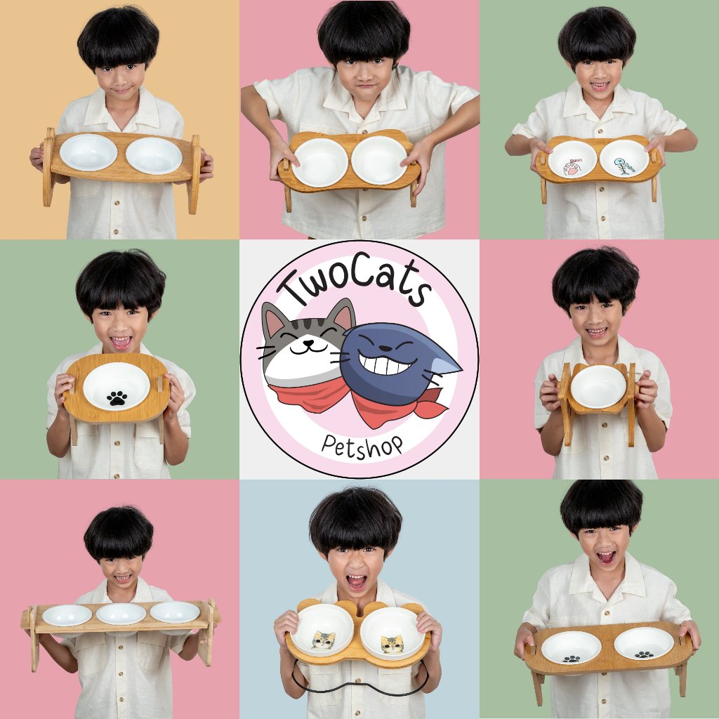 ชามแมวเซรามิกสไตล์มินิมอล ขาตั้งไม้/เหล็ก ดีไซน์สวย สุขภาพดี