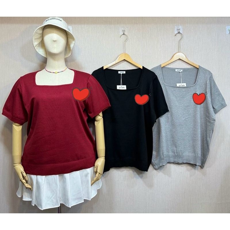 เสื้อไหมพรมคอเหลี่ยมสีพื้นปักม้าตรงหน้า อกด้านซ้าย plus size S374