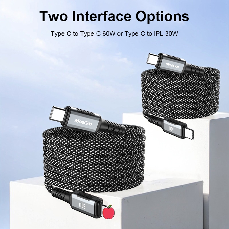 MEEGOO 30W 60W สายชาร์จเร็ว 1M สายเคเบิลข้อมูลแม่เหล็ก C to C/C to L charging cable สําหรับมือถือ - รูปที่ 2