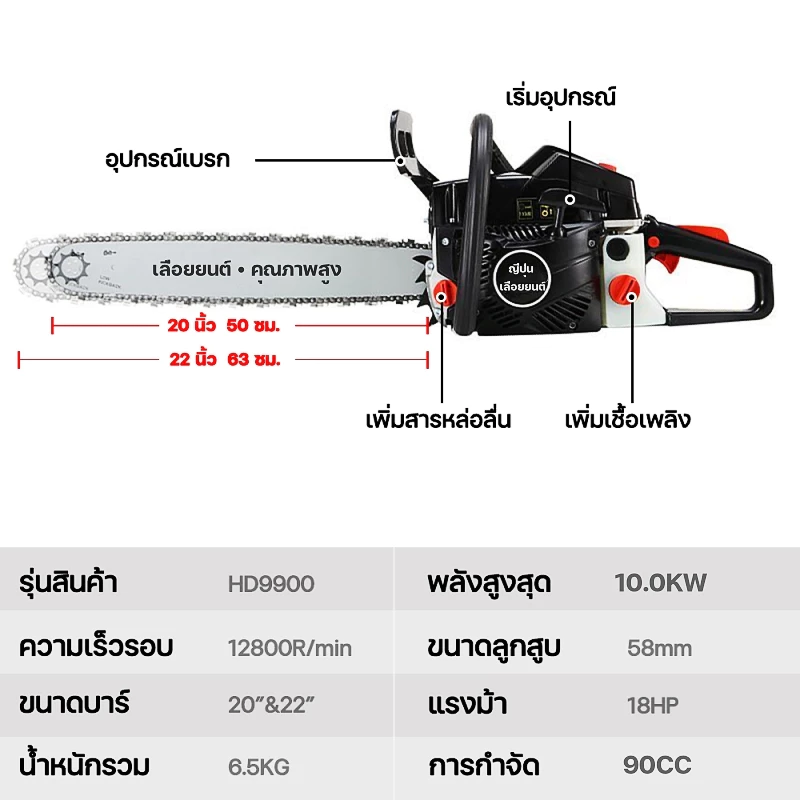 เลื่อยโซ่ยนต์ 20นิ้ว/22นิ้ว 10.0KW thumbnail 10
