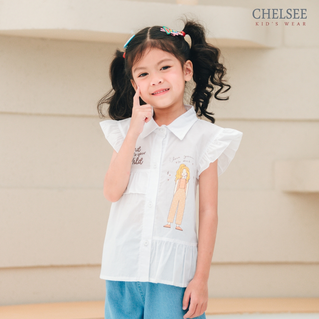 Chelsee เสื้อเชิ้ต พิมพ์ลาย แขนกุดมีระบาย ผ้า 100%Cotton อายุ 1.5-10ปี เด็กผู้หญิง เสื้อผ้าเด็กโต รุ่น 238129