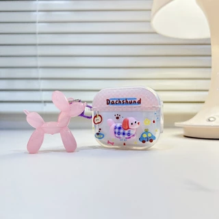 เคสหูฟังAirpods4 หมาชมพู เคสใสการ์ตูนนูน Airpods3 เคสหูฟังบลูทูธ gen gen1 gen2 เคสหูฟังไร้สาย Pro Airpods 4