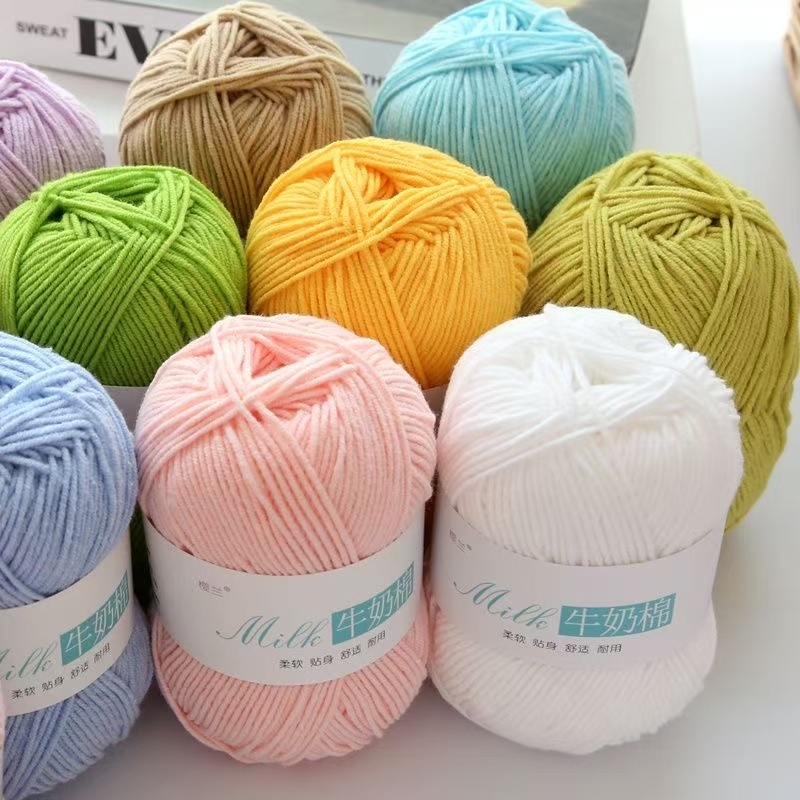 【Korean Style】ไหมพรมคอตตอนนม 5ply น้ำหนัก 50G milk fiber knitting wool crochet yarm