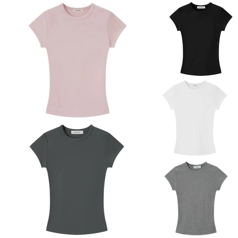 💖 #28TOP183 เสื้อยืดรัดรูปสีพื้น