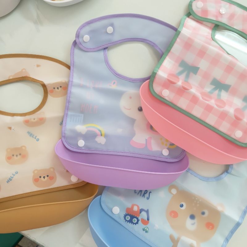 ผ้ากันเปื้อนเด็กกันน้ำ มีถาดรอง สีพาสเทล - รูปที่ 4