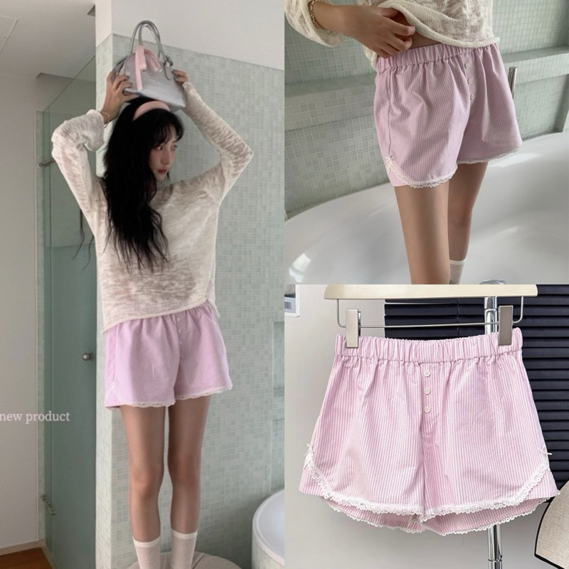 (พร้อมส่ง) กางเกงขาสั้นเอวสม็อกรุ่น I2247 TAG IN BY IN 🇰🇷