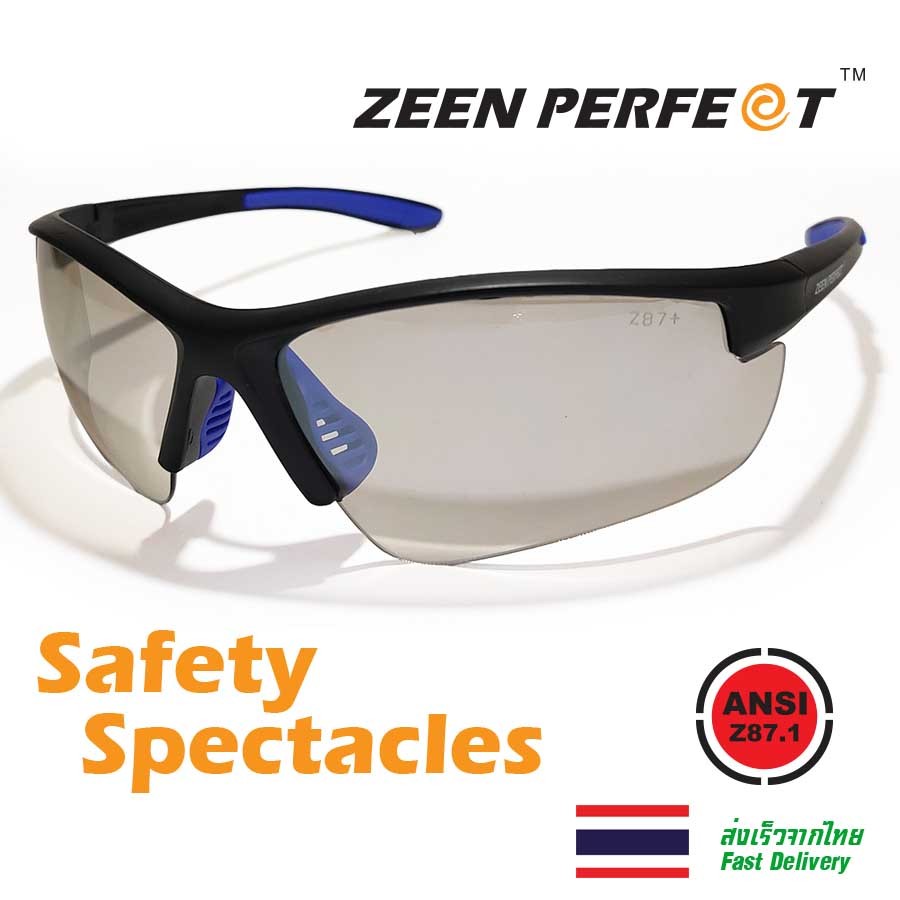 แว่นตา Safety ZEEN PERFECT ครึ่งกรอบ design Sport รุ่น 92124 ผ่านมาตราฐาน ANSI Z87.1 USA Standard กันแดดและ UV400