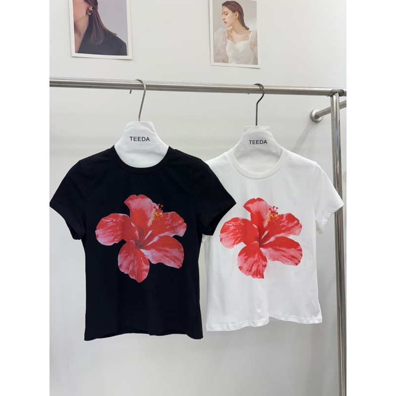 New collection 🌺พิมพ์ดอกชบาสีแดง ขนาดพอดีตัว มี2สี ขาว ดำ teeda - รูปที่ 5