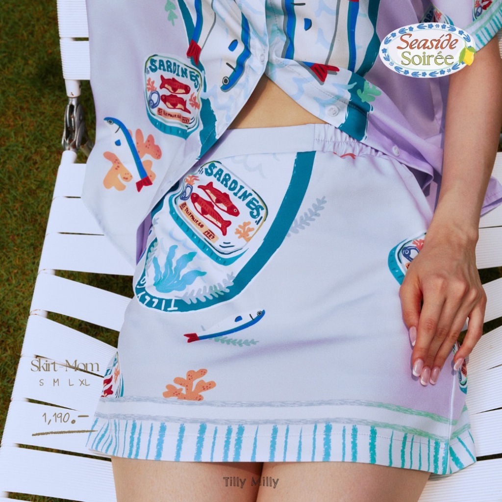 Tilly Milly กระโปรงผู้หญิงเอวสม็อค ( สีม่วง) -  Seaside Soirée