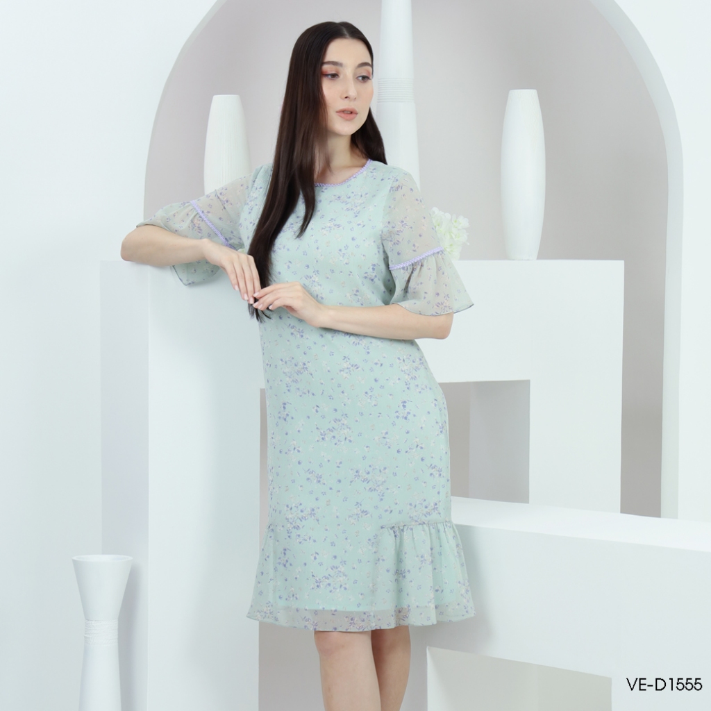 AMILA Dress VE-D1555 by VERONIQA ชีฟองอังโกร่า แขนสั้น IGPU25-1