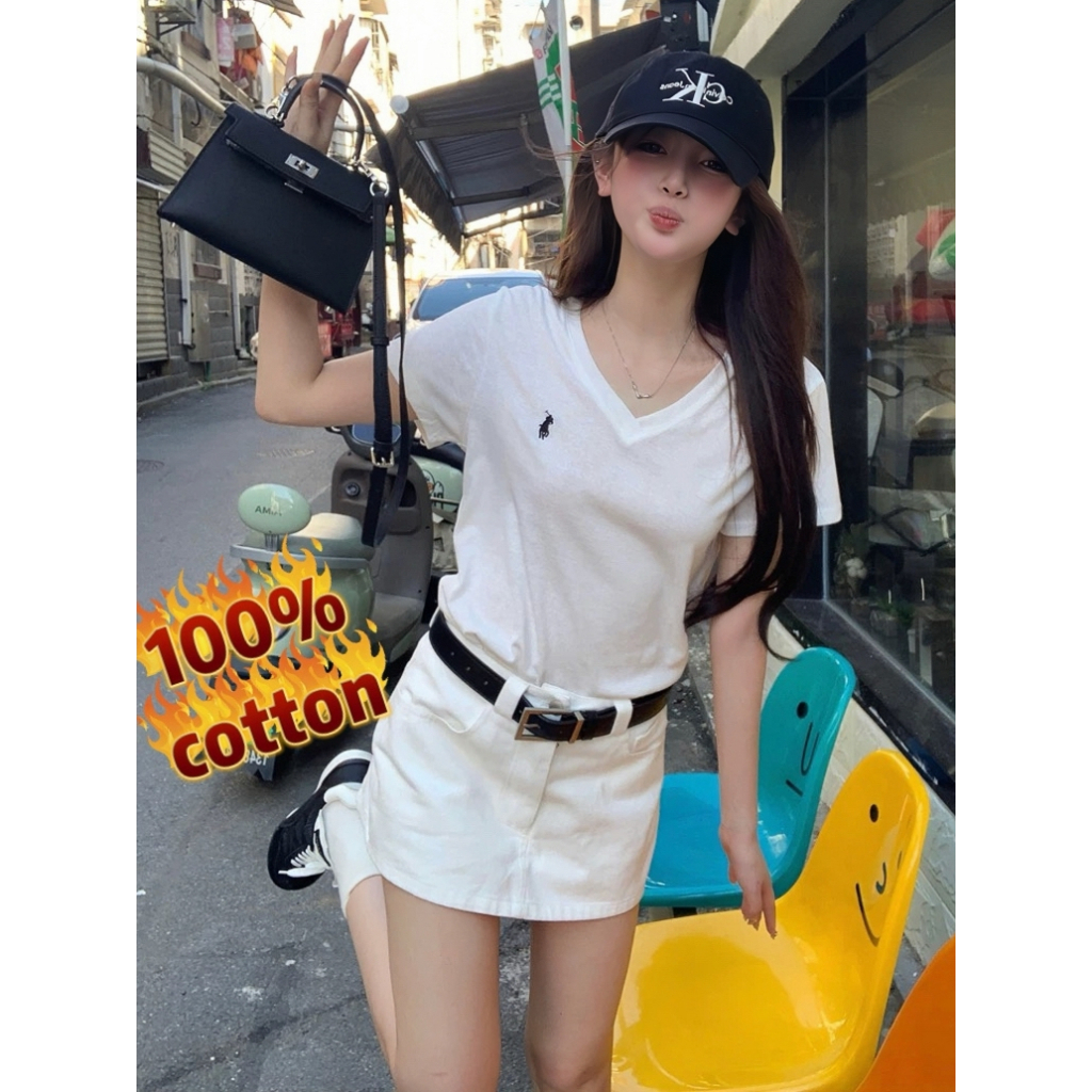 100%cotton เสื้อยืดเบสิคปัก เสื้อยืดผู้หญิง เสื้อเเขนสั้น  เข้ากับทุกสไตล์ แบบหลวม