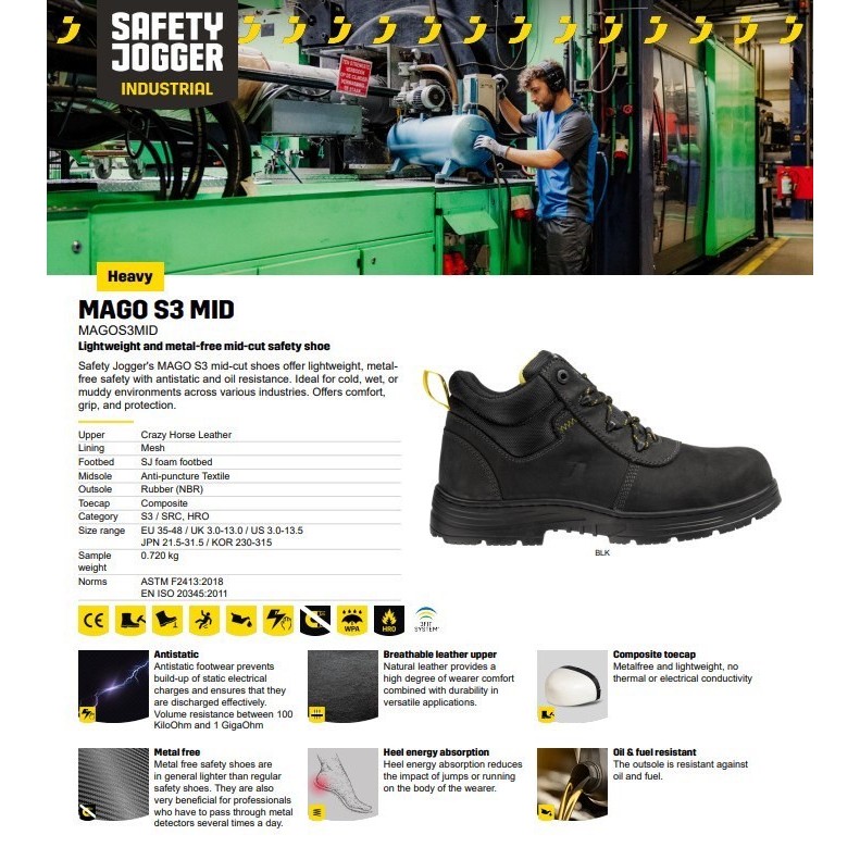 [ร้านนี้ "Safety" สุด] SAFETY JOGGER - MAGO S3 MID รองเท้าเซฟตี้ หุ้มข้อ หัวคอมโพสิต แผ่นกันทะลุ มาตราฐานสากล