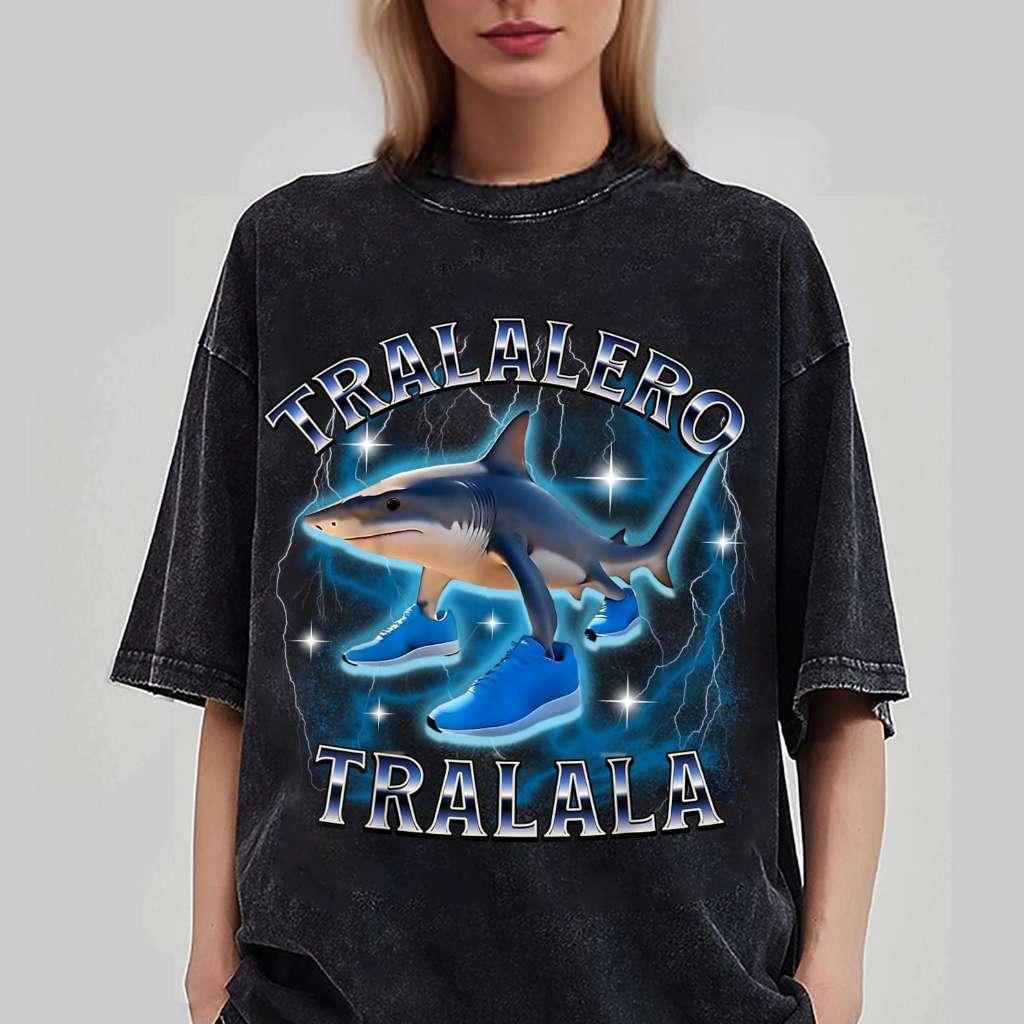 🌿HOT TRALALA Tralalero Tralala Funny Shark Meme T-shirt, shark with shoes, tralalero tralala, funny 